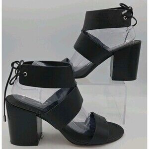 Rebecca Minkoff High Heels 9.5M Womens Black Leather Tie Closure Block Heels